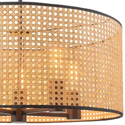 Farmhouse Wide Woven Rattan Drum Cage Pendant Light