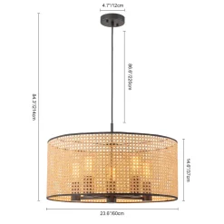 Farmhouse Wide Woven Rattan Drum Cage Pendant Light