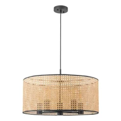 Farmhouse Wide Woven Rattan Drum Cage Pendant Light