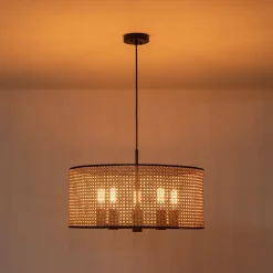 Farmhouse Wide Woven Rattan Drum Cage Pendant Light
