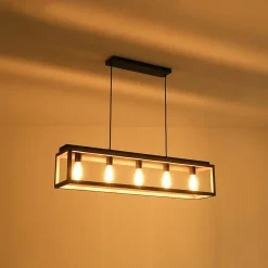 Farmhouse Wooden Rectangular Cage Island Chandelier