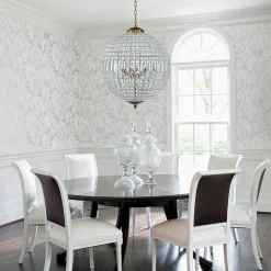 French Antique Brass Crystal Globe Chandelier