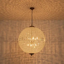 French Antique Brass Crystal Globe Chandelier