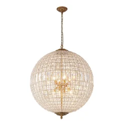French Antique Brass Crystal Globe Chandelier