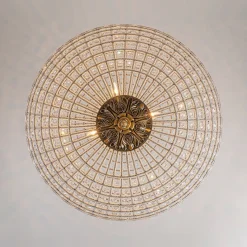 French Antique Brass Crystal Globe Chandelier