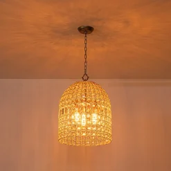 French Antique Brass Crystal Cage Chandelier