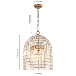 French Antique Brass Crystal Cage Chandelier