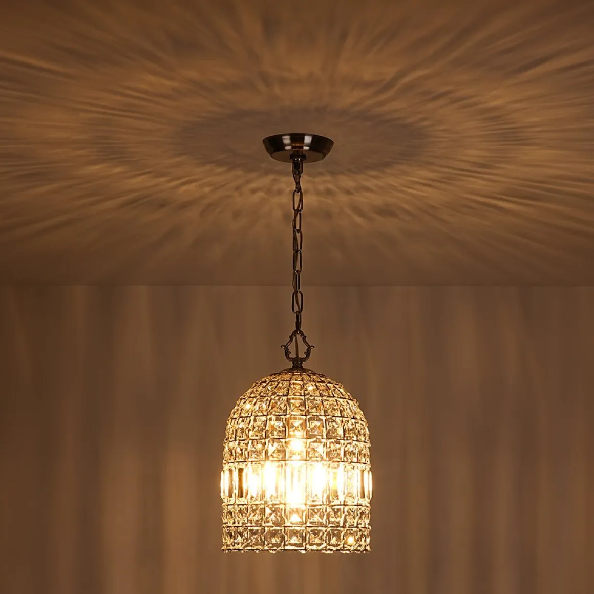 French Antique Brass Crystal Cage Chandelier