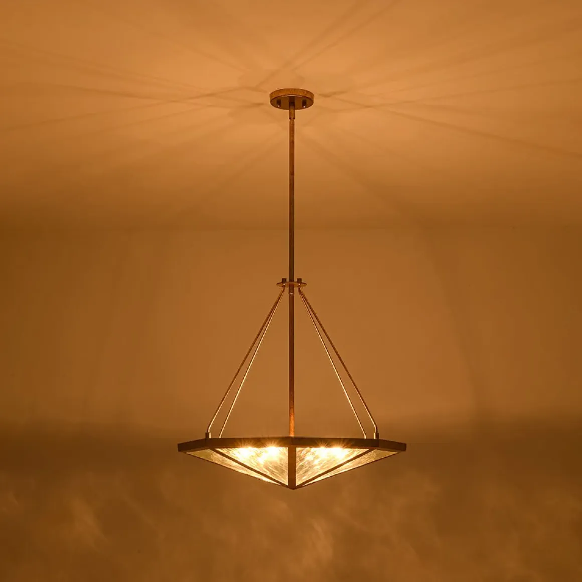French Antique Gold Geometric Water Glass Cage Chandelier