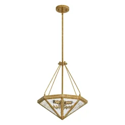 French Antique Gold Geometric Water Glass Cage Chandelier