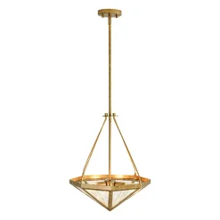 French Antique Gold Geometric Water Glass Cage Chandelier