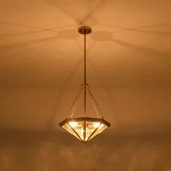 French Antique Gold Geometric Water Glass Cage Chandelier