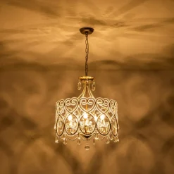 French Antique 5-Light Crystal Accents Drum Chandelier