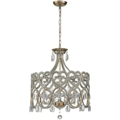 French Antique 5-Light Crystal Accents Drum Chandelier
