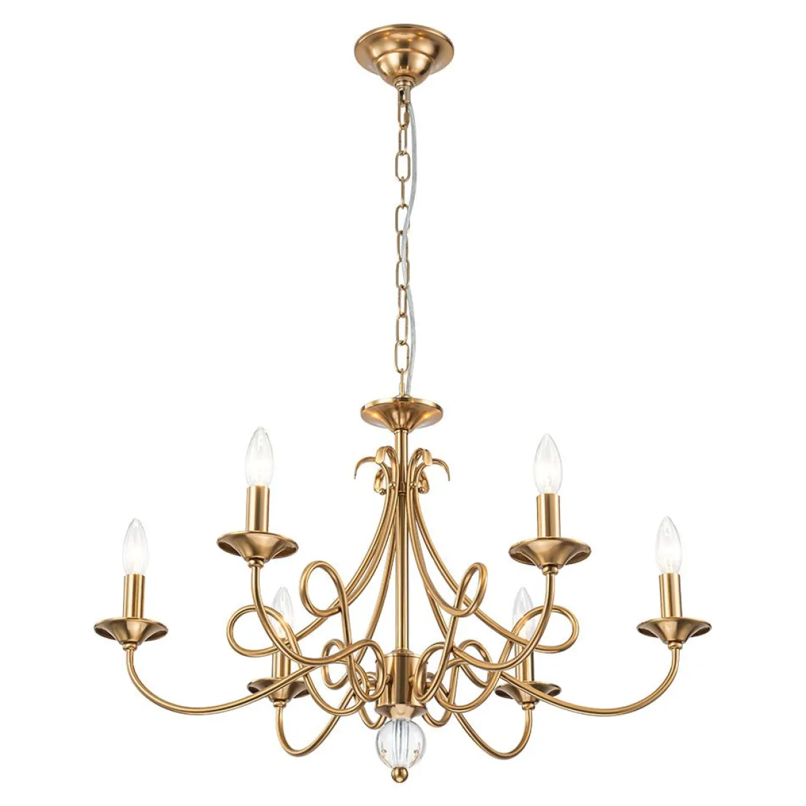 French Classic Brass Scrolling Candle Style Chandelier