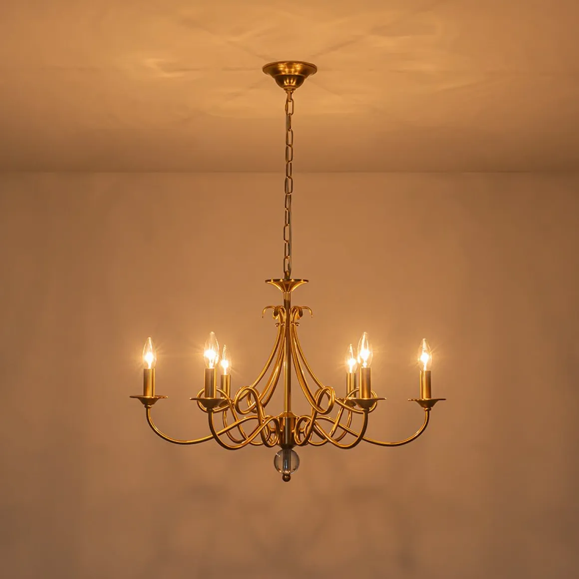French Classic Brass Scrolling Candle Style Chandelier