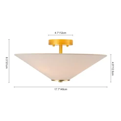 French Country Ivory Linen Conical Cage Semi Flush Mount