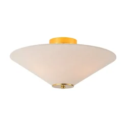 French Country Ivory Linen Conical Cage Semi Flush Mount