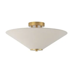 French Country Ivory Linen Conical Cage Semi Flush Mount