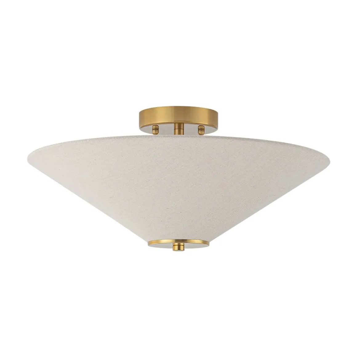 French Country Ivory Linen Conical Cage Semi Flush Mount