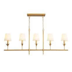 French Country 5-Light Fabric Shade Candle Linear Island Chandelier