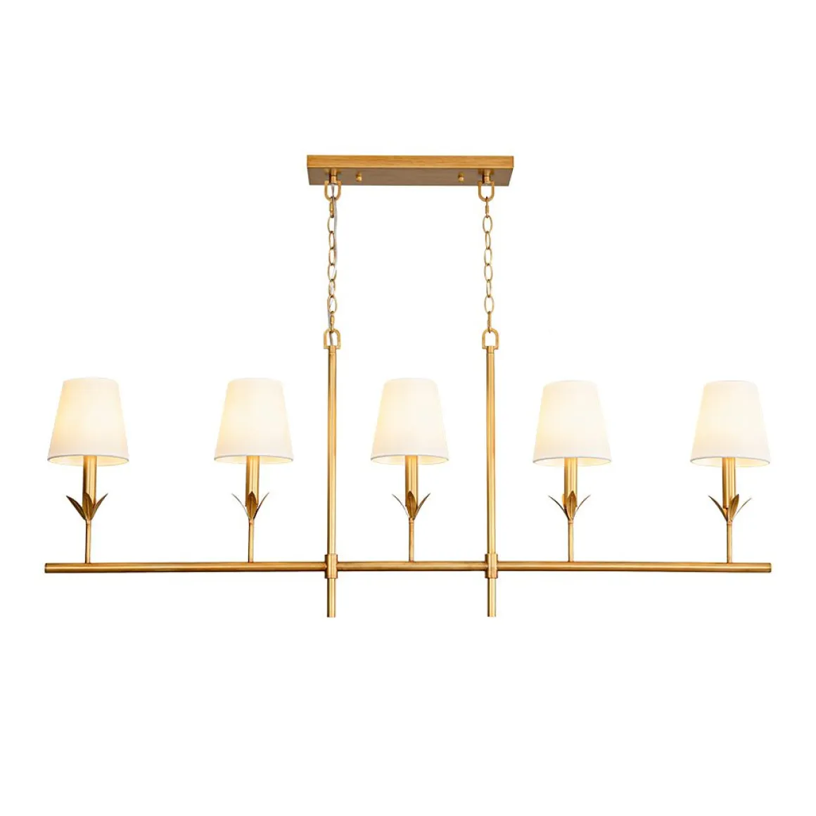 French Country 5-Light Fabric Shade Candle Linear Island Chandelier