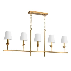 French Country 5-Light Fabric Shade Candle Linear Island Chandelier