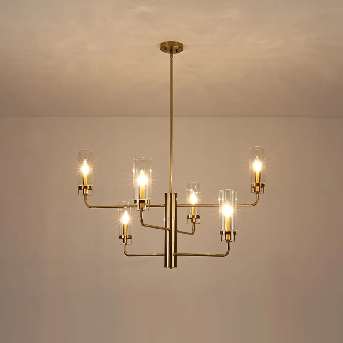 French Cylinder Ribbed Glass Round Tiered Candle Chandelier
