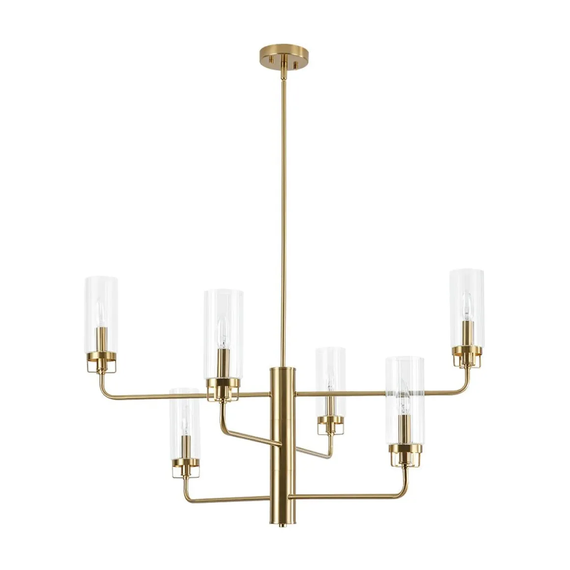 French Cylinder Ribbed Glass Round Tiered Candle Chandelier