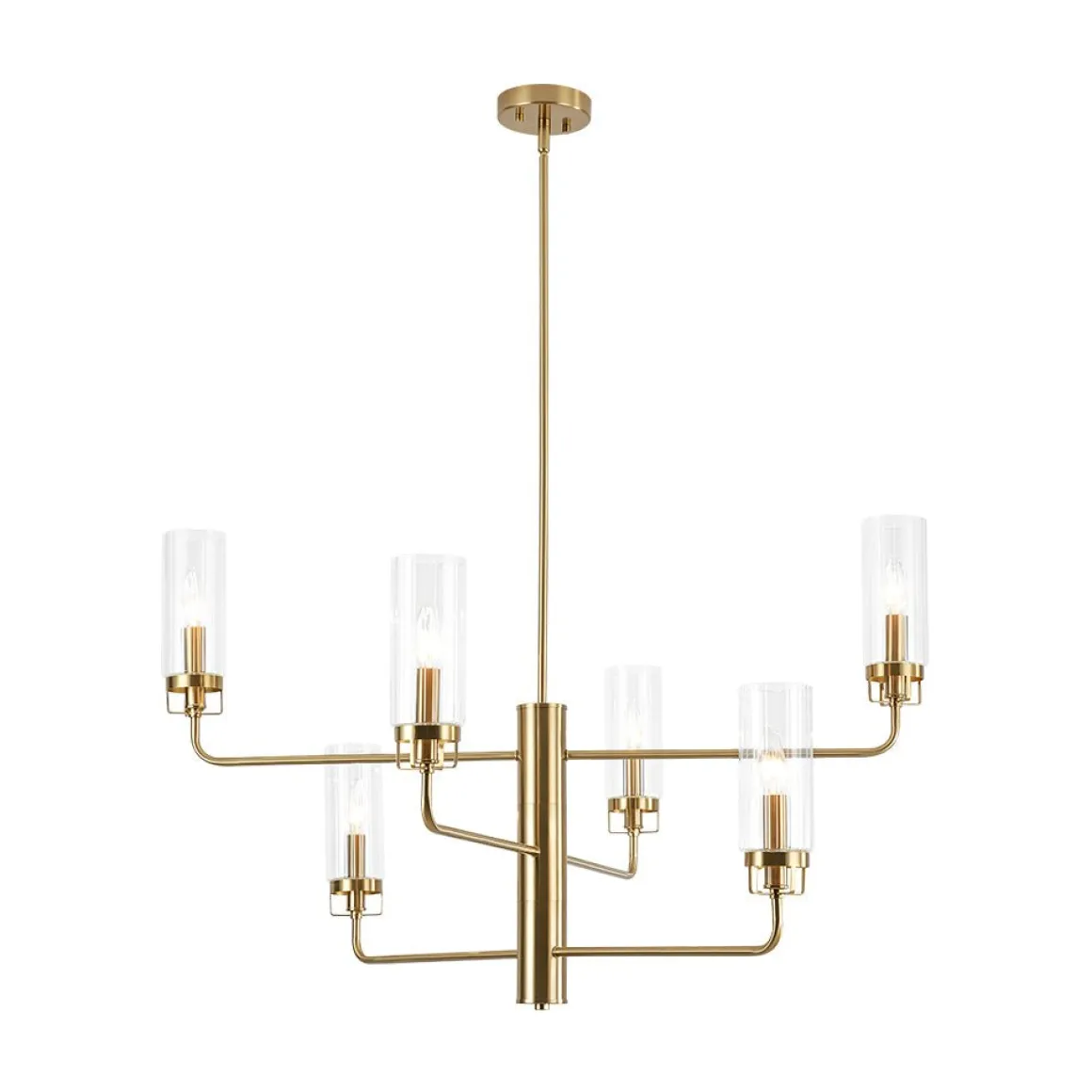 French Cylinder Ribbed Glass Round Tiered Candle Chandelier