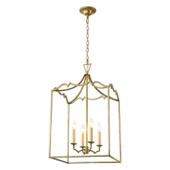 French Distressed Gold Candle Square Lantern Chandelier