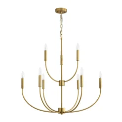French Farmhouse Brass 2-Tier Candle Style Chandelier