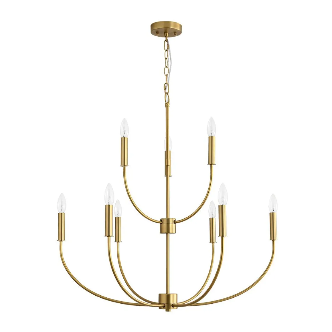 French Farmhouse Brass 2-Tier Candle Style Chandelier