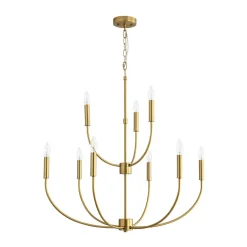 French Farmhouse Brass 2-Tier Candle Style Chandelier