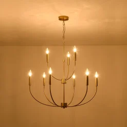 French Farmhouse Brass 2-Tier Candle Style Chandelier