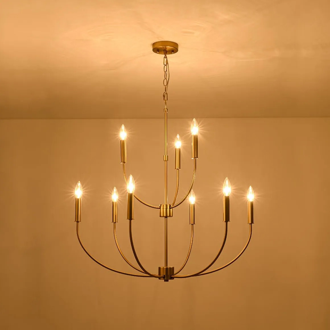 French Farmhouse Brass 2-Tier Candle Style Chandelier