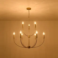 French Farmhouse Brass 2-Tier Candle Style Chandelier