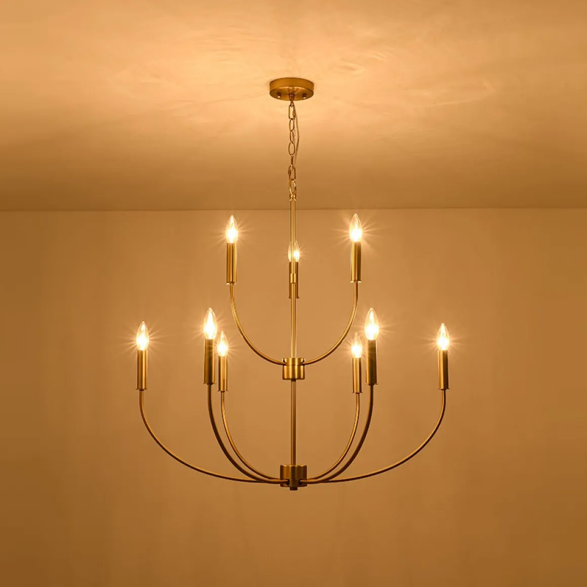 French Farmhouse Brass 2-Tier Candle Style Chandelier