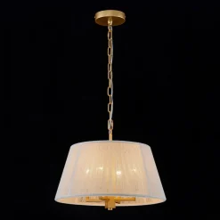 French 4-Light Candle Woven Beige Thread Drum Cage Pendant