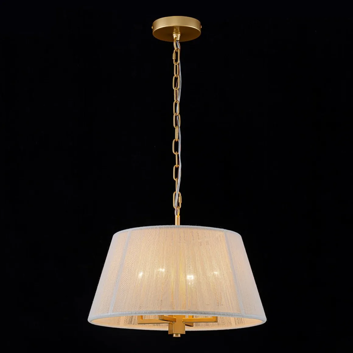 French 4-Light Candle Woven Beige Thread Drum Cage Pendant