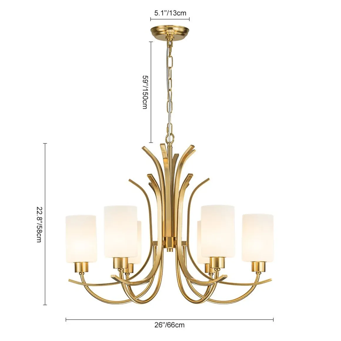 French 6-Light Frosted Glass Shade Scrolling Chandelier