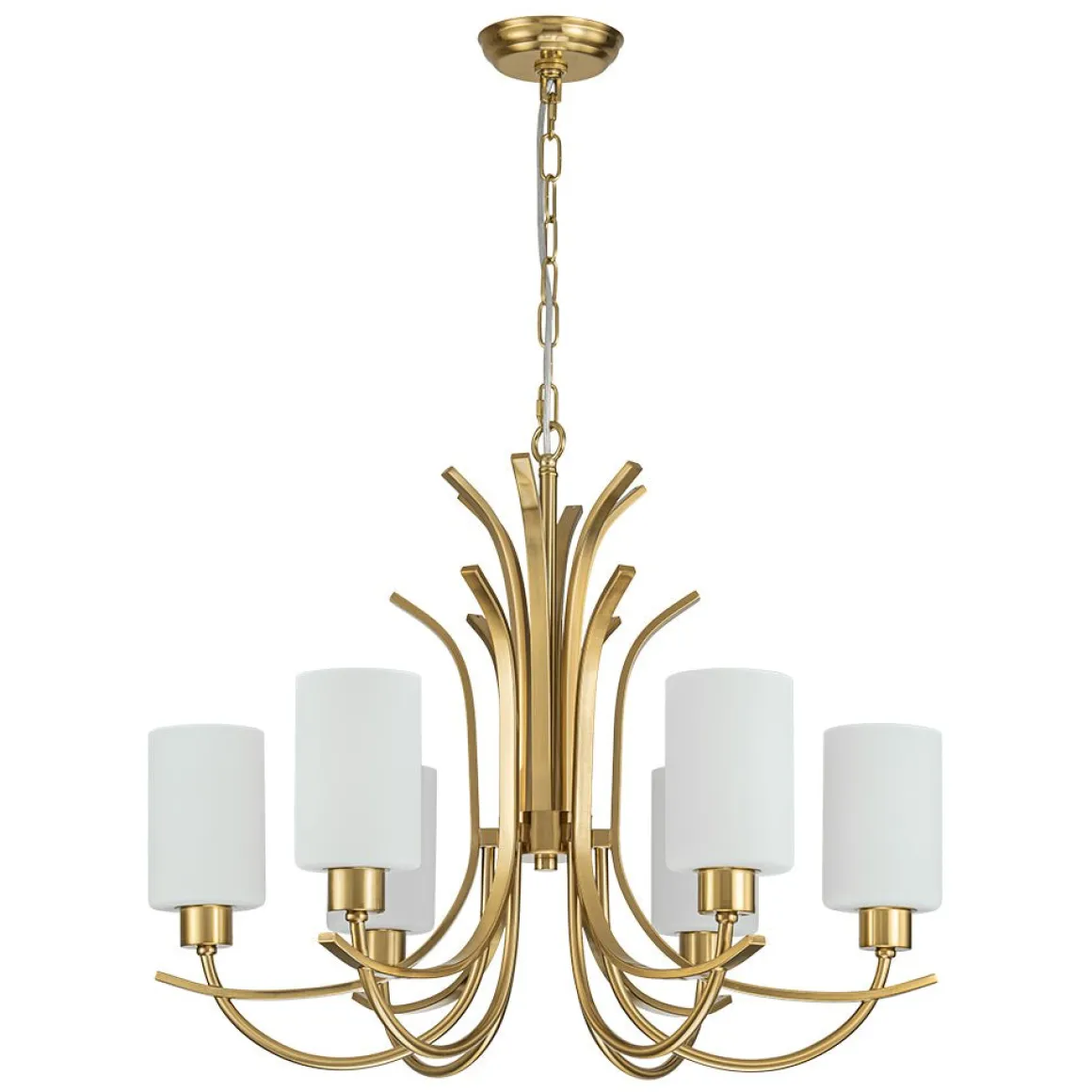 French 6-Light Frosted Glass Shade Scrolling Chandelier