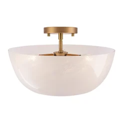 French 3-Light White Clouded Glass Round Semi Flush Mount