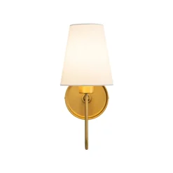 French 1-Light White Linen Conical Vanity Wall Sconce