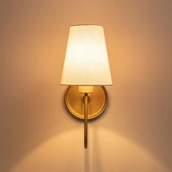 French 1-Light White Linen Conical Vanity Wall Sconce