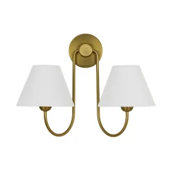 French 2-Light White Linen Conical Vanity Wall Lamp