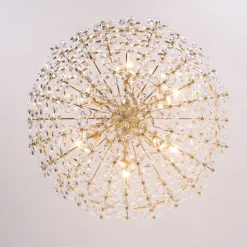 French Luxe Brass Bloom Crystal Floral Basket Chandelier