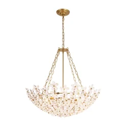 French Luxe Brass Bloom Crystal Floral Basket Chandelier