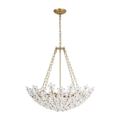 French Luxe Brass Bloom Crystal Floral Basket Chandelier