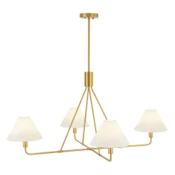 French Luxe Brass 4-Light White Linen Shade Candle Chandelier